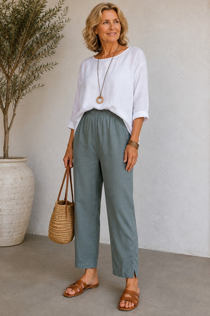 Niche Nilgun Derman SZ L Linen Blend Pull On Trousers Lagenlook